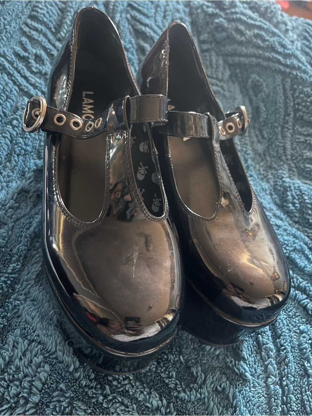 Patent Black Platform Mary Jane Wedges with Buckle - Picture 2 of 3